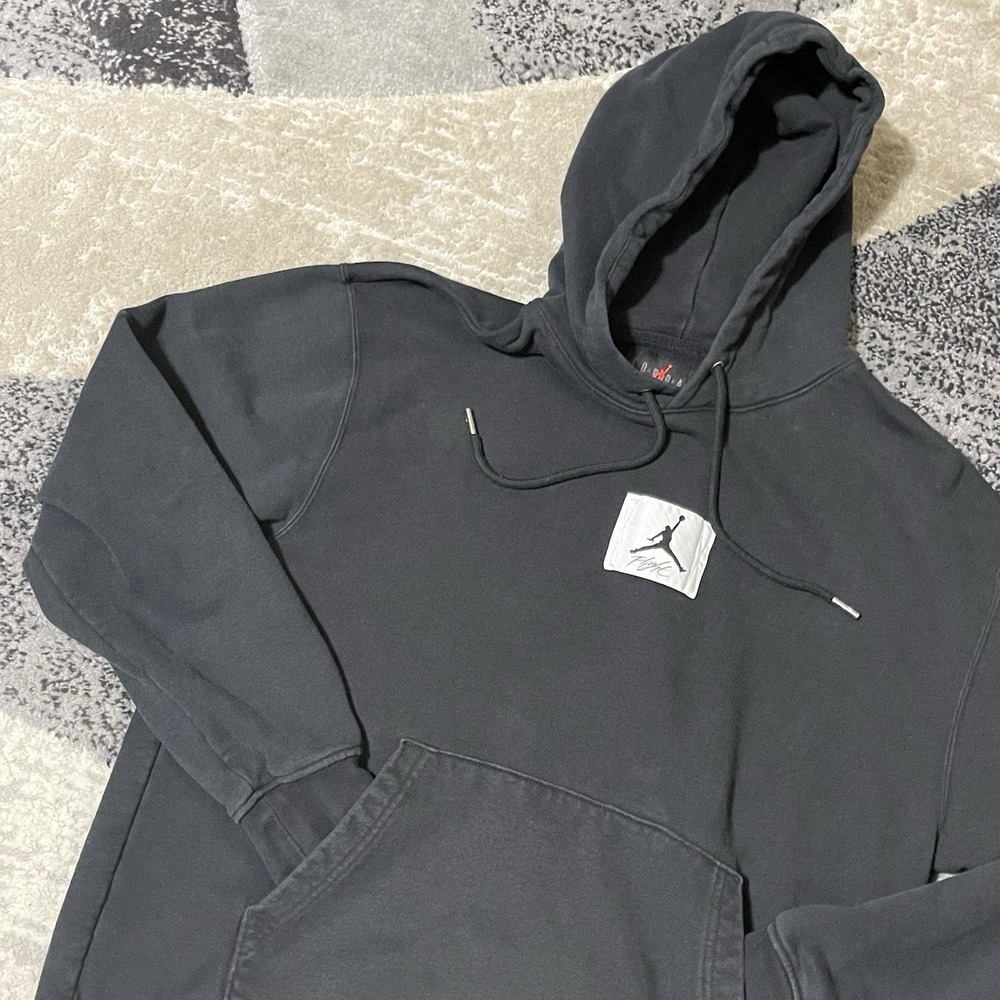 Nike Air Jordan Flight Logo Hoodie Men Medium Black Fleece Pullover DQ7338-612
